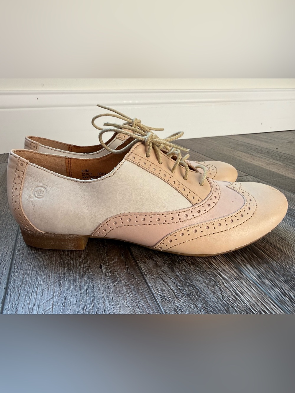 Born Two-Tone Leather Wingtip Oxfords in Blush and Cream - Picture 3 of 11